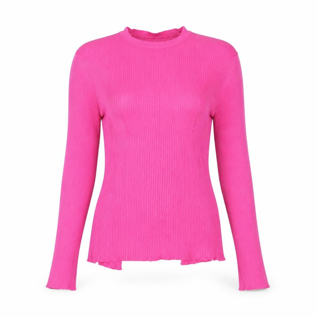 MISSPAP Women's Pink Knit Lace Up High Neck Top L-XL