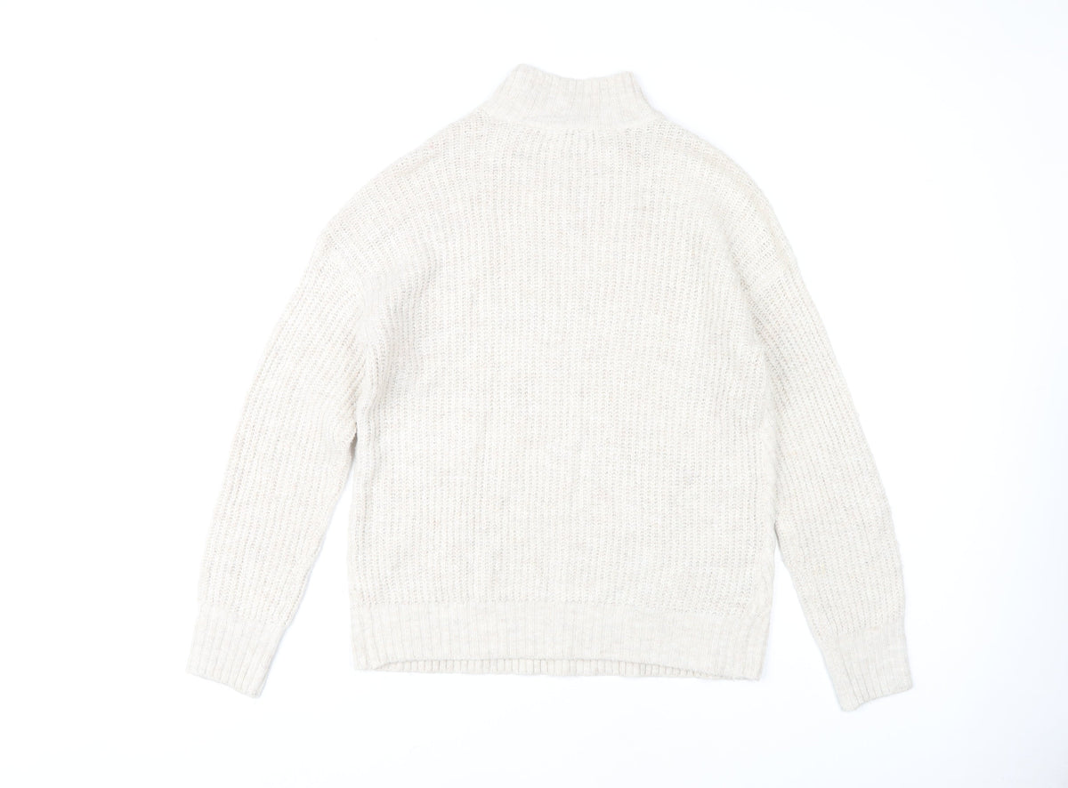 M&Co Women's Ivory High Neck Cable-Knit Jumper Size 10