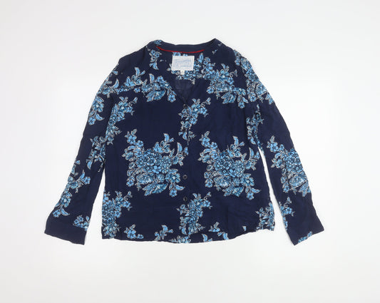 Joules Women's Blue Floral Button-Up Top - Size 10