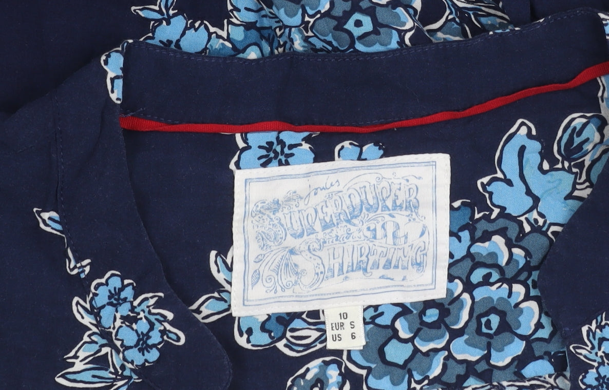 Joules Women's Blue Floral Button-Up Top - Size 10