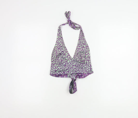 Pull & Bear Women's Purple Geometric Halter Crop Top