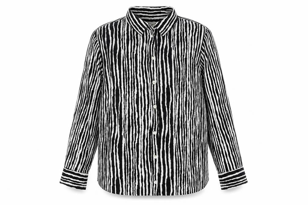 Marks and Spencer Women's Black Striped Button-Up Shirt