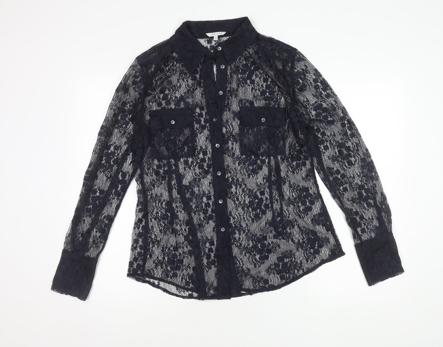 Kew 159 Women's Lace Blouse Navy 14 Collared Long Sleeve