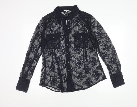 Kew 159 Women's Lace Blouse Navy 14 Collared Long Sleeve