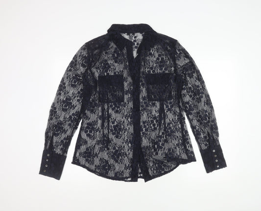 Kew 159 Women's Lace Blouse Navy 14 Collared Long Sleeve