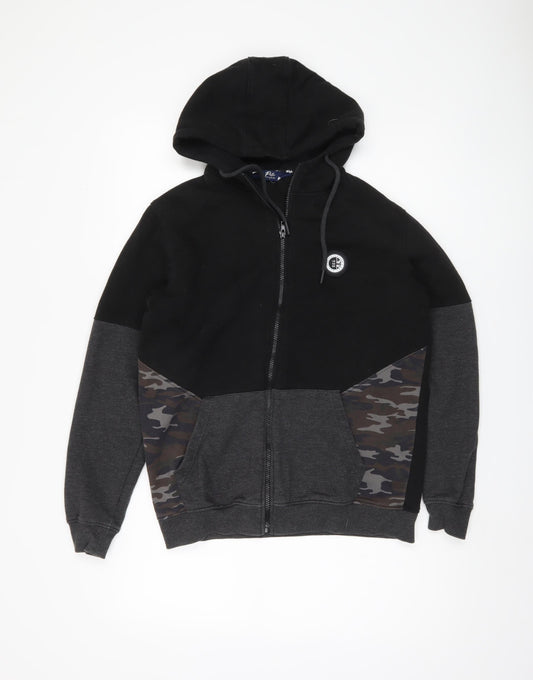 Peter England Men's Black Camouflage Hoodie M