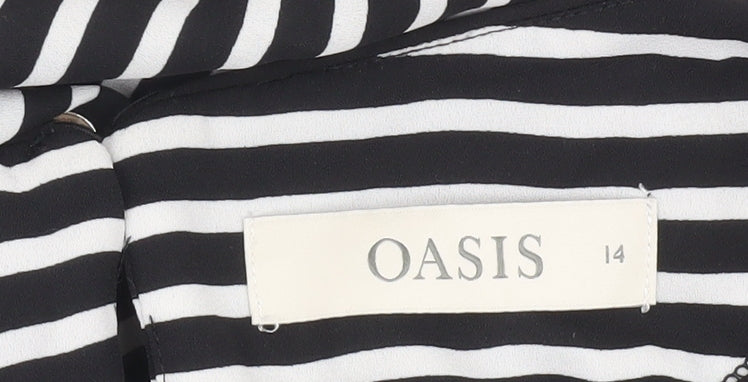 Oasis Women's Black Striped T-Shirt UK 14