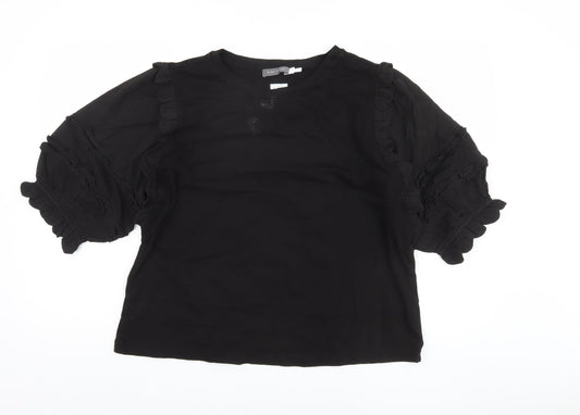 Mint Velvet Black XL Women's Blouse with Ruffle Accents