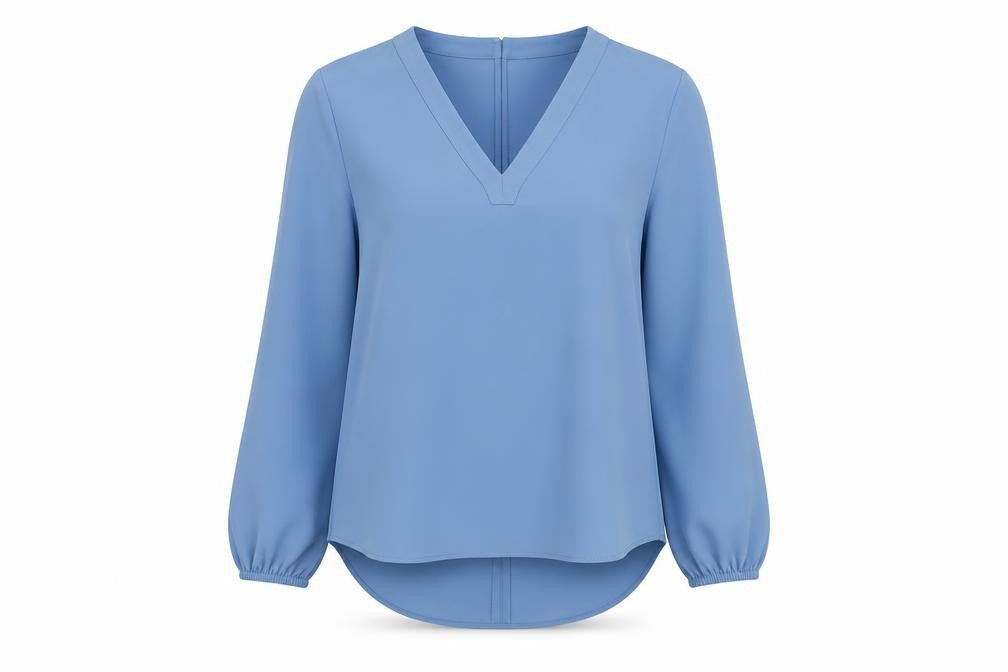 Front view of Marks & Spencer Blue Women's V-Neck Long Sleeve Blouse