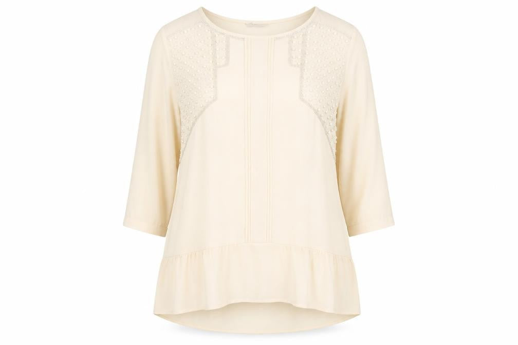 Front view of Marks & Spencer Women's Ivory 3/4 Sleeve Beaded Top