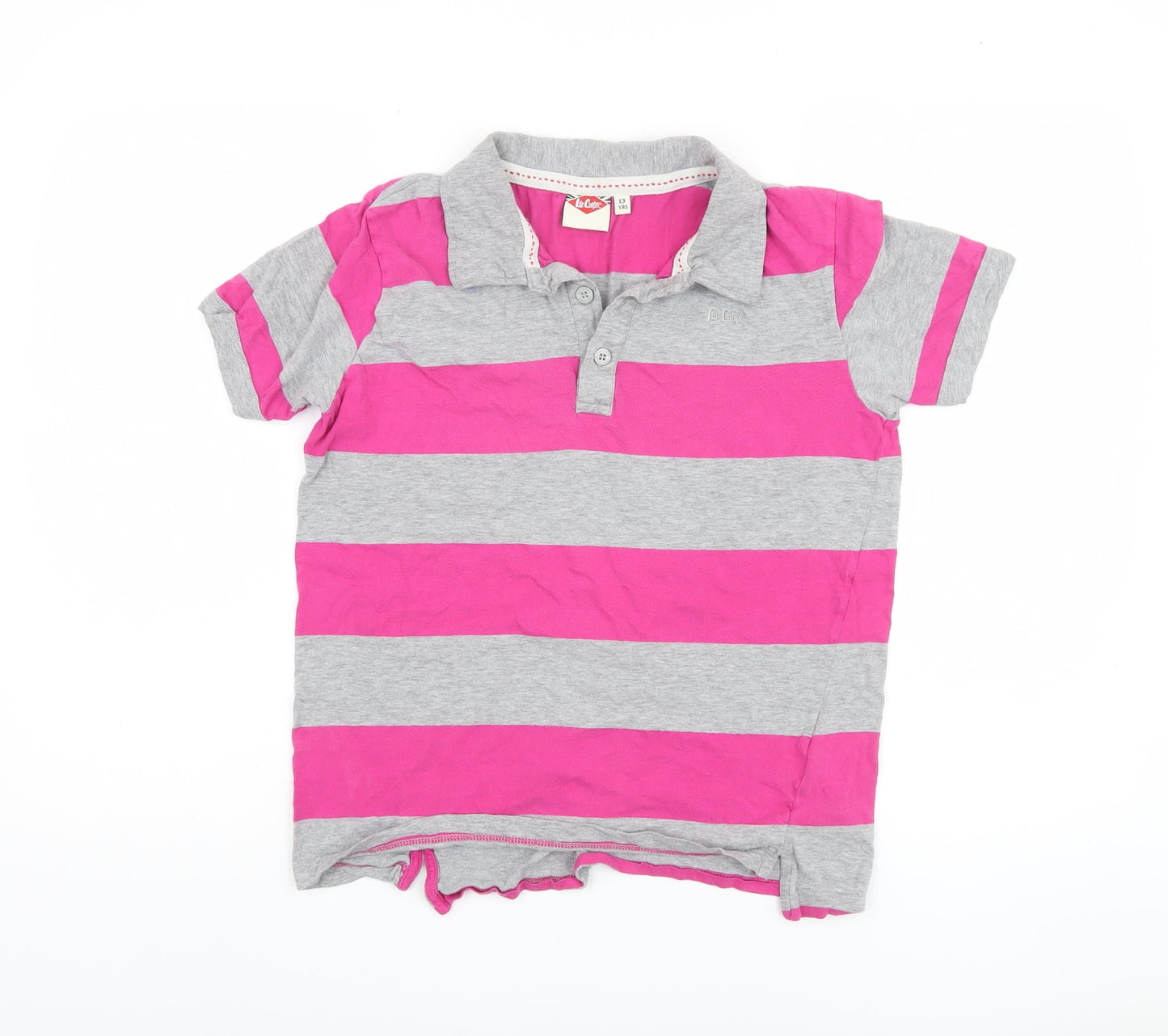 Lee Cooper Girls Pink Grey Striped Polo Shirt 13 Years
