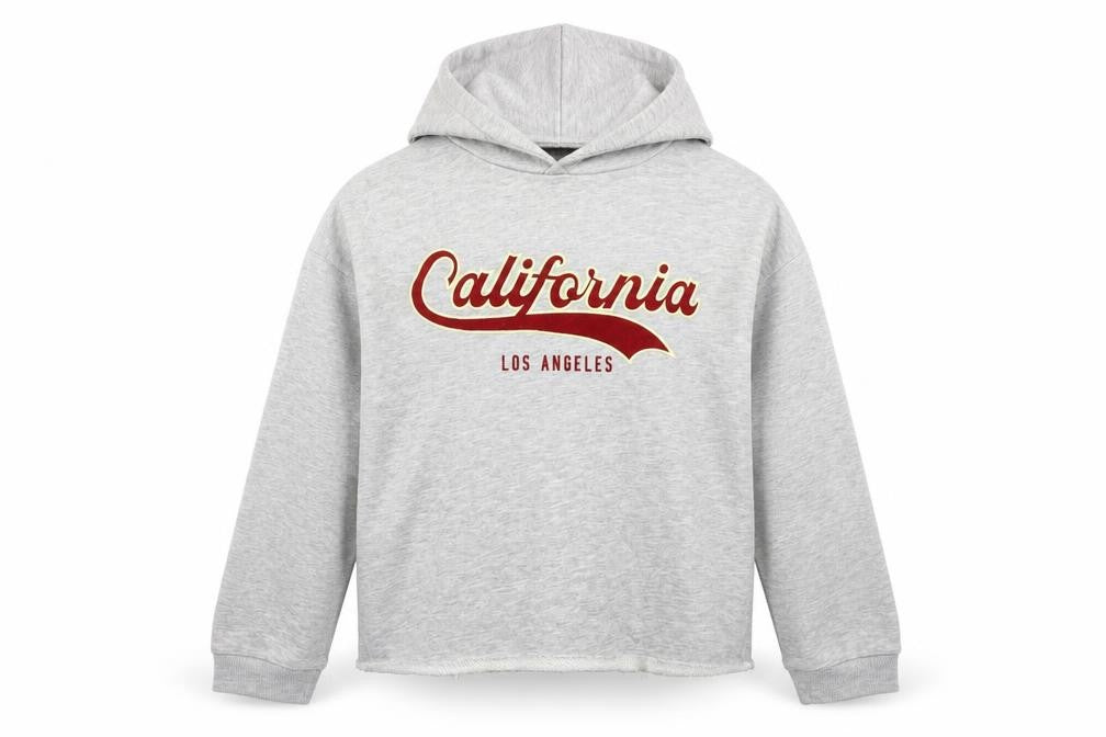 Front view of Zara girls’ grey pullover hoodie 13-14 y california print
