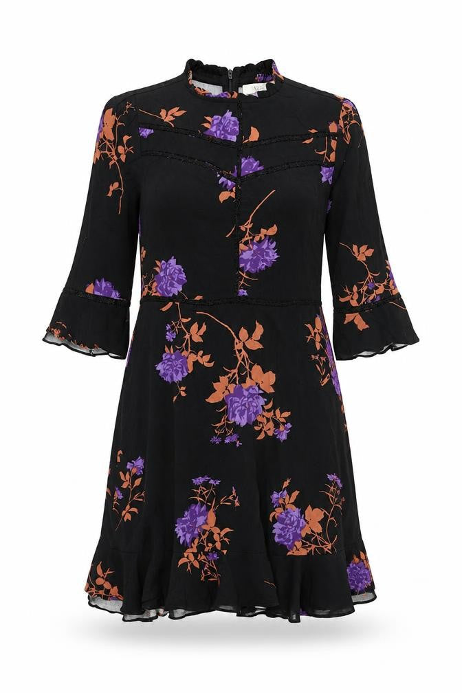 Oasis Women's Black Floral Dress, Size 10, 3/4 Sleeve