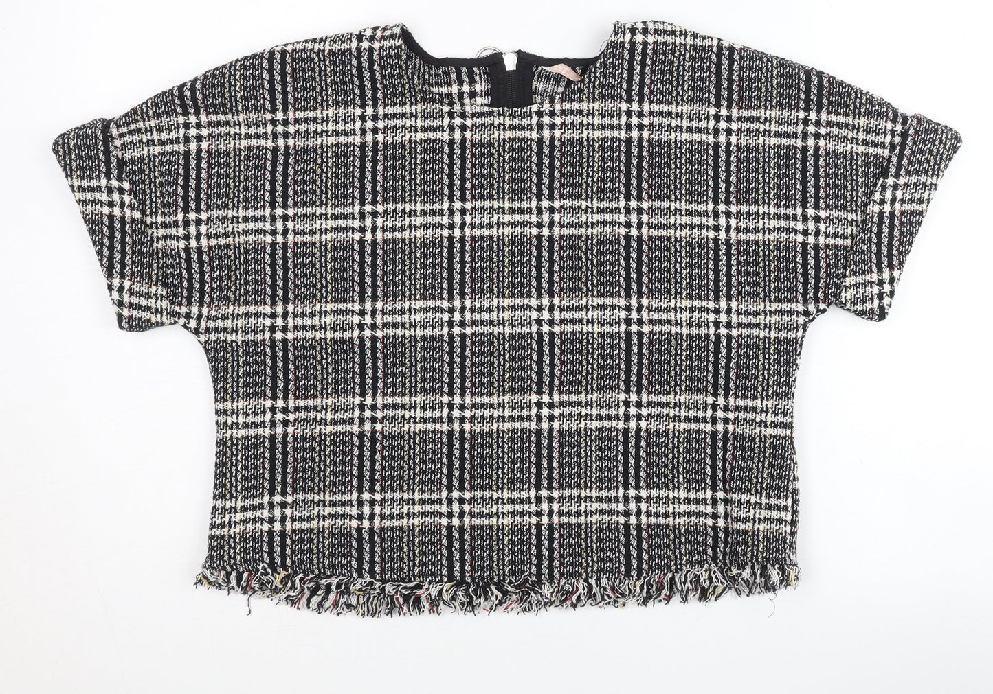 Zara Women's Black Plaid Cropped Blouse Size 6