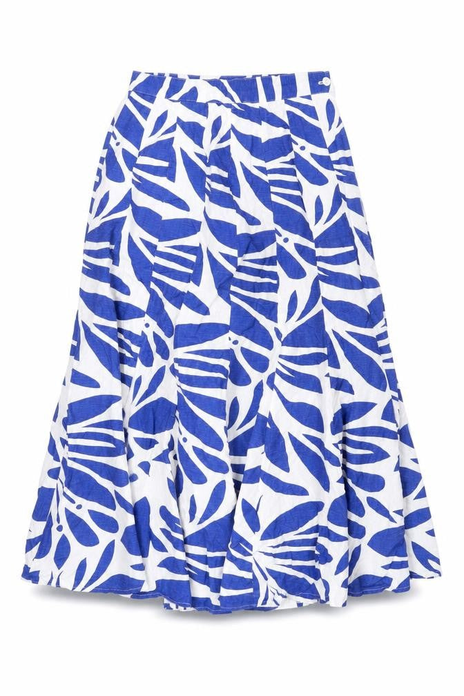 Front view of Roman Women's Blue A-Line Midi Skirt, size 10