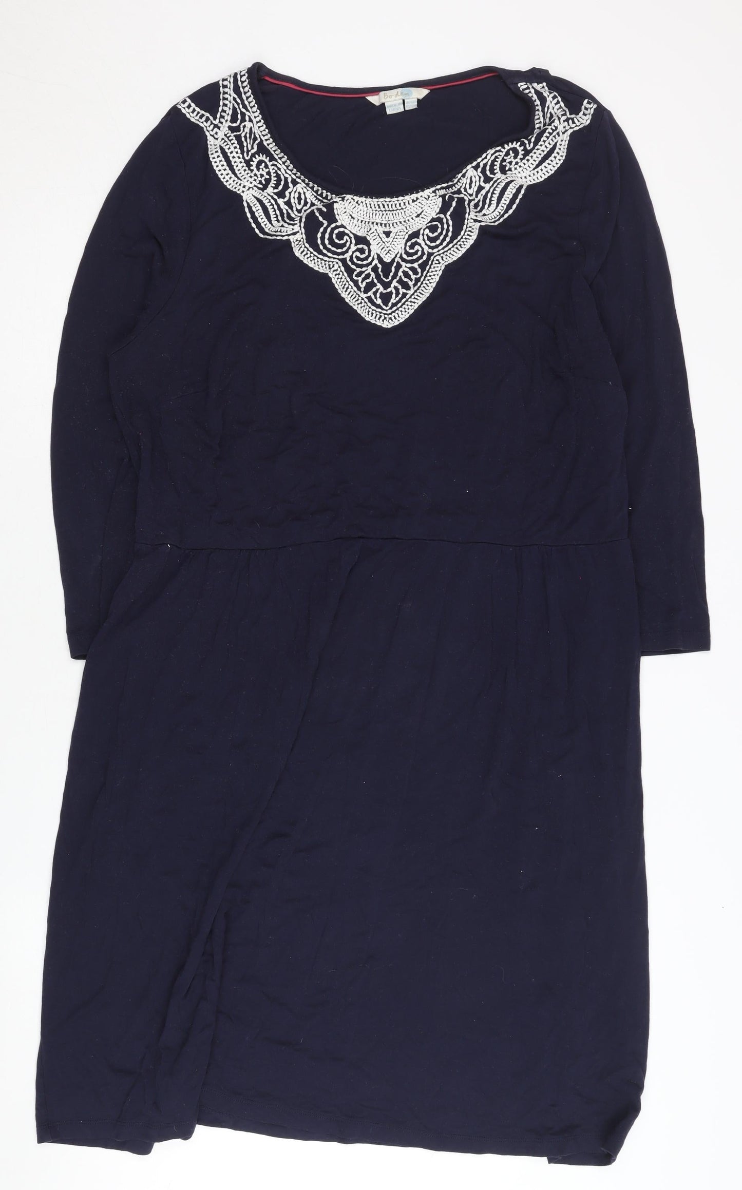 Boden Women's Blue Dress, Size 18, Embroidered, 3/4 Sleeve