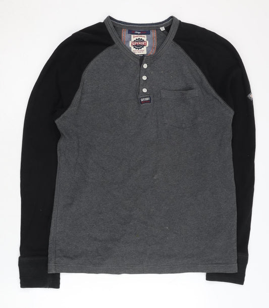 Superdry Men’s Black Grey Henley L Sweatshirt
