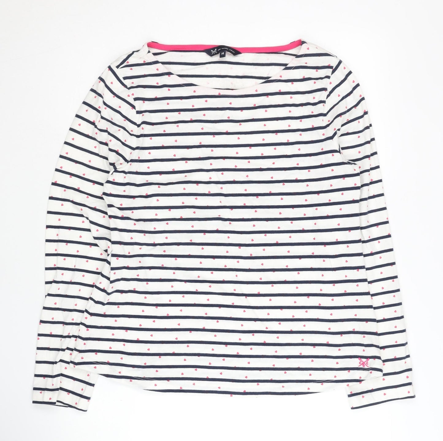 Crew Clothing Women's White Striped Long Sleeve Top Size 14