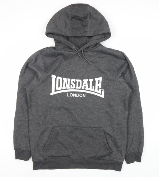 Lonsdale Men's Grey Pullover Hoodie, Size L, with Logo