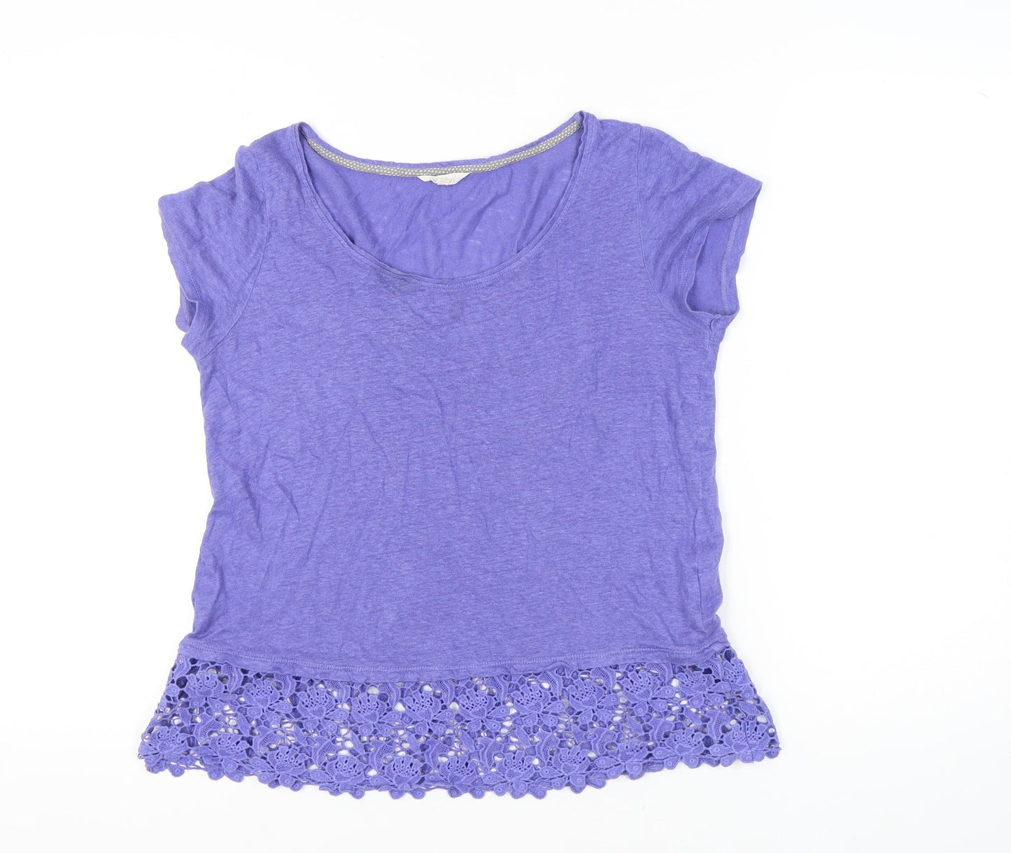 White Stuff Women's Purple Crochet Trim T-Shirt Size 10