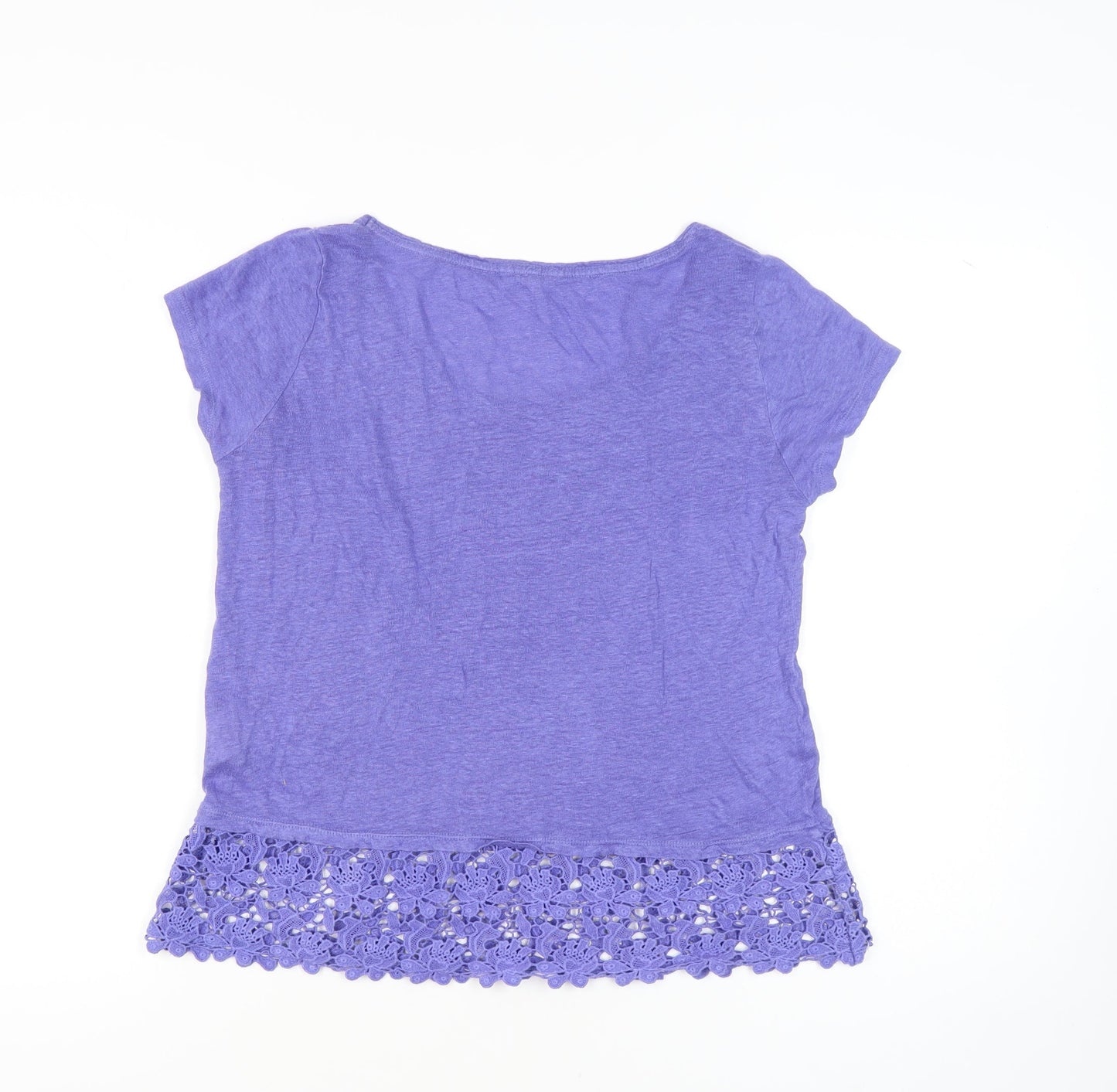White Stuff Women's Purple Crochet Trim T-Shirt Size 10