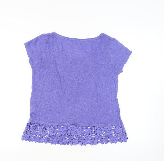 White Stuff Women's Purple Crochet Trim T-Shirt Size 10