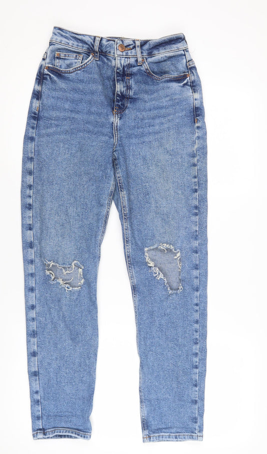 New Look Women's Blue Mom Jeans Size 8 Distressed Relaxed