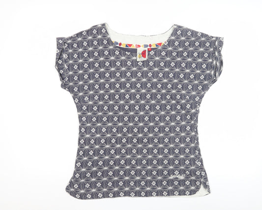 Weird Fish Women's Blue Geometric T-Shirt Size 8