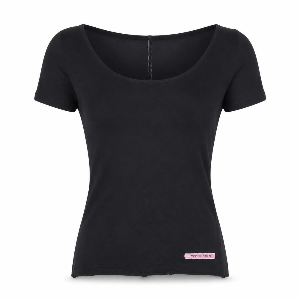 Womens UK Size 2 Twisted Ribbon Black Cotton Blend Blouse