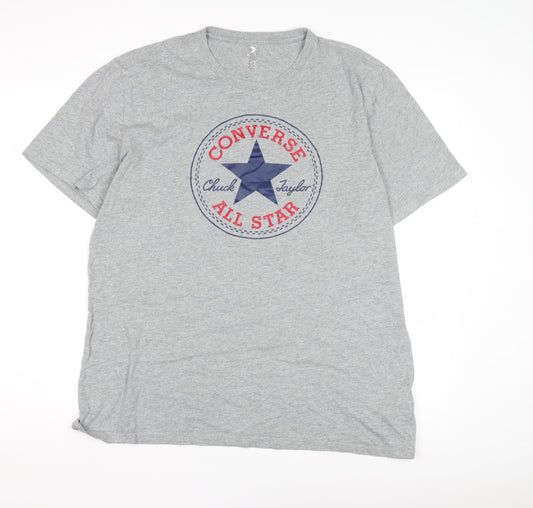Converse Men's Grey XL T-Shirt, Sporty Logo, Cotton