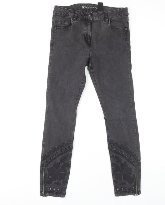 Next Women's Black Skinny Embroidered Jeans Size 10