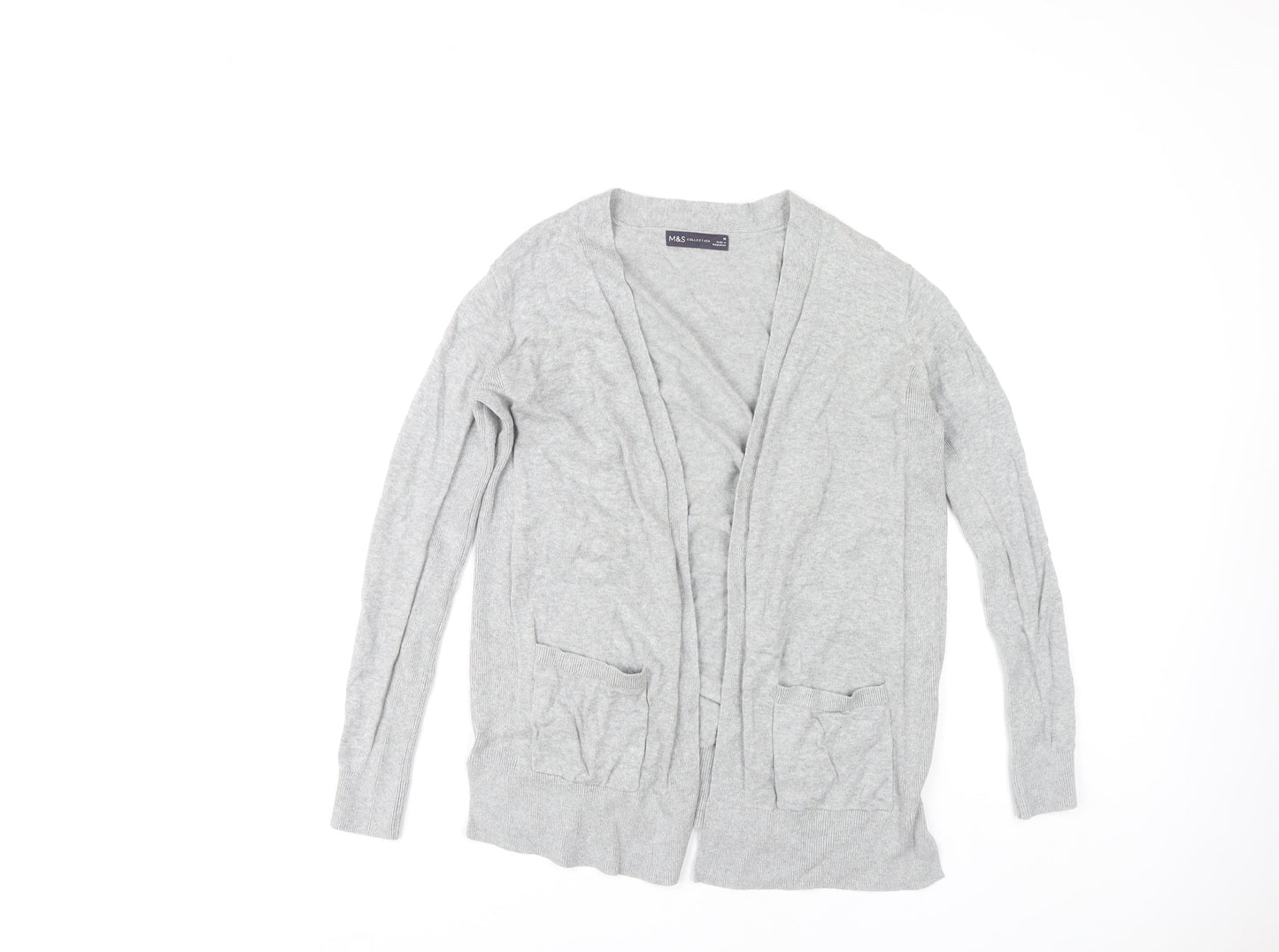 Marks and Spencer Grey Women's Open Front Cardigan, Size 10, Cotton