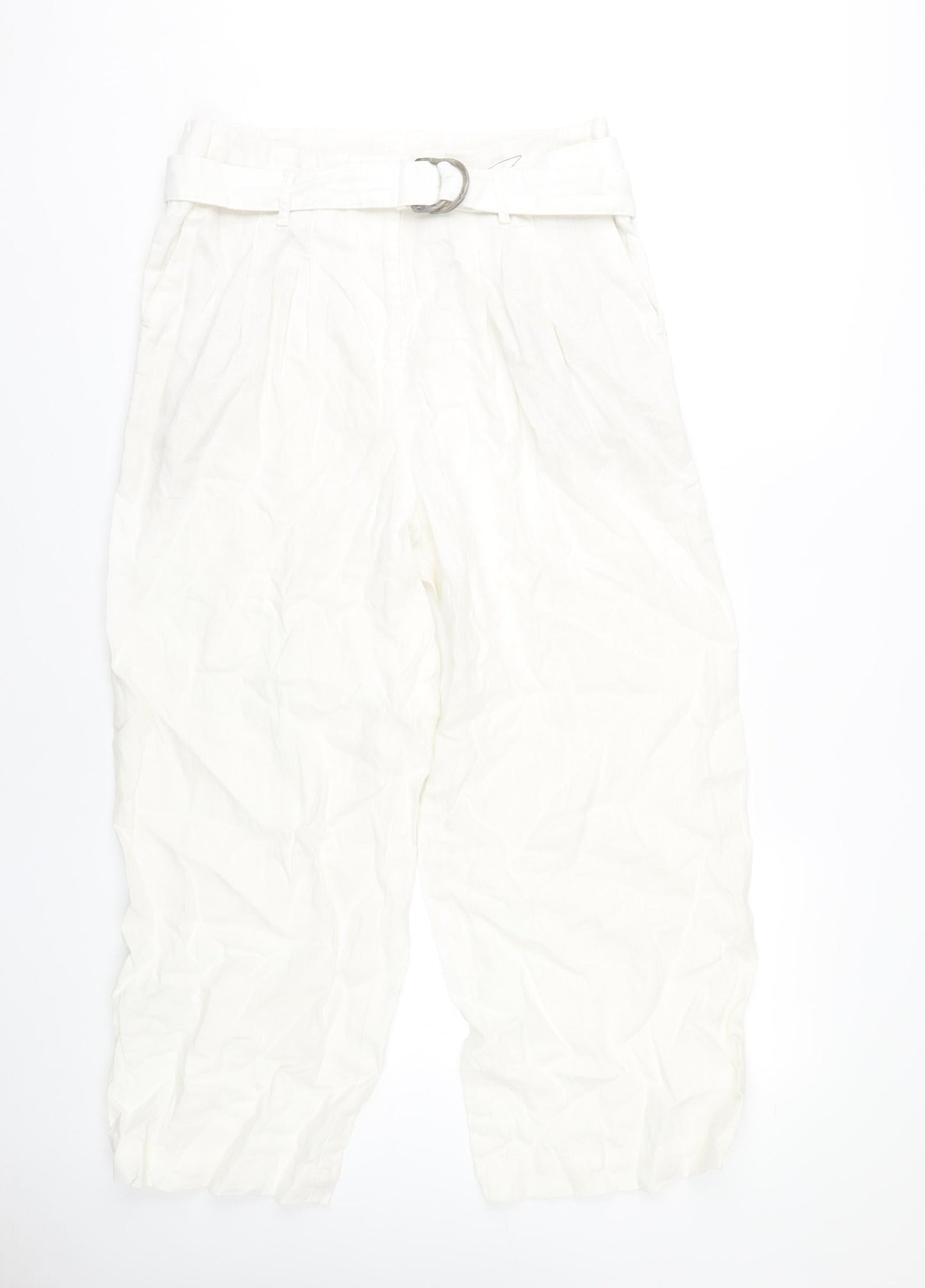 Marks and Spencer Women's White Belted Trousers - Size 14