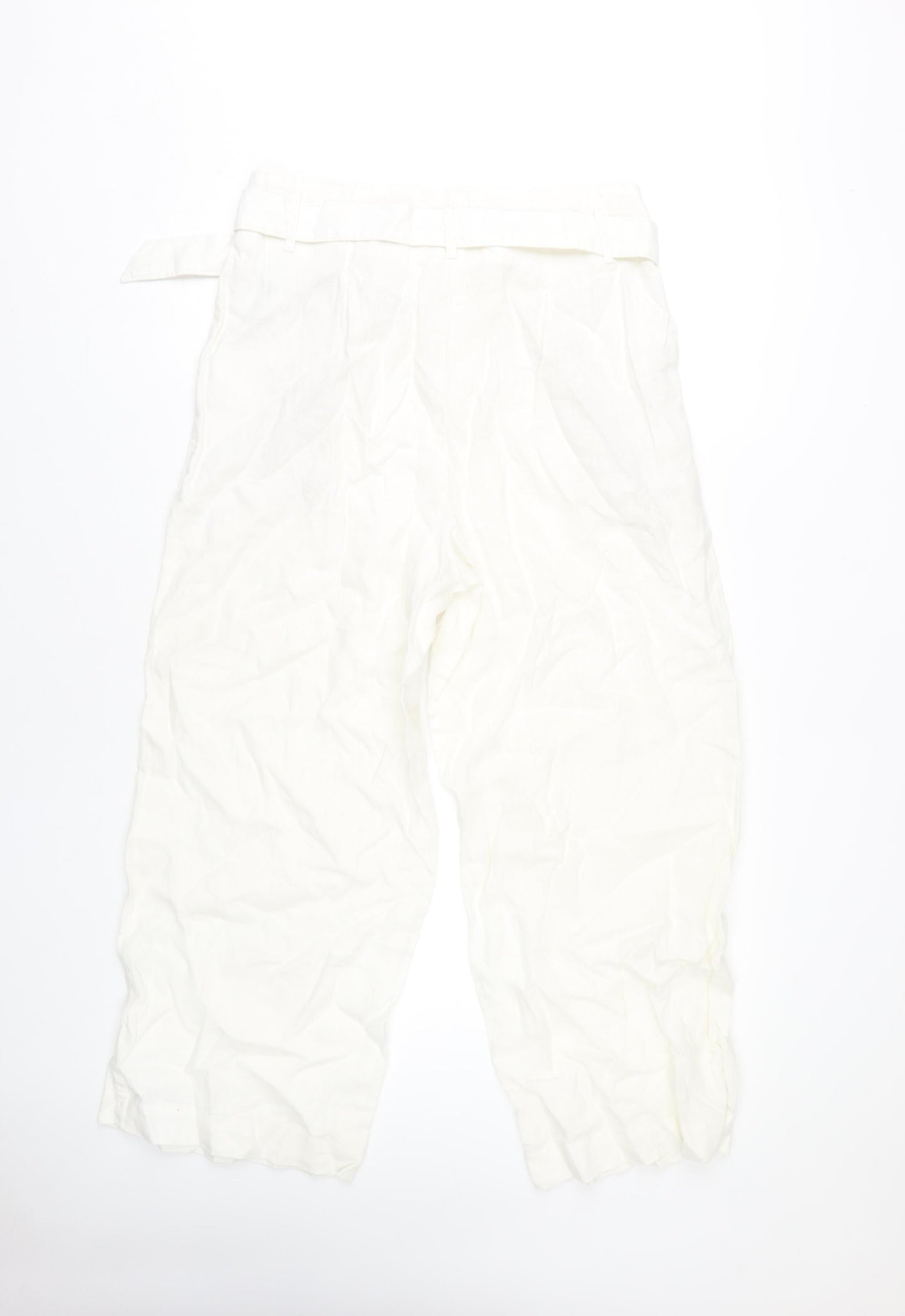 Marks and Spencer Women's White Belted Trousers - Size 14
