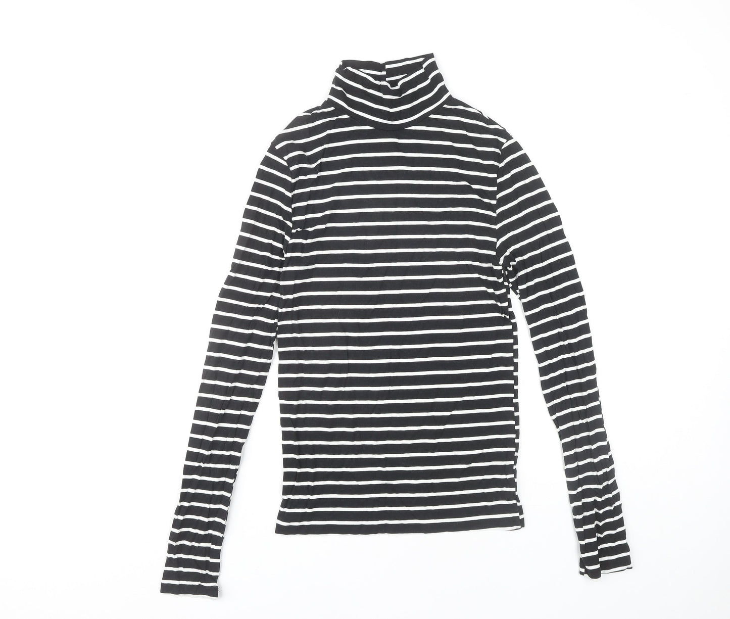 Stradivarius Women's Black Striped Roll Neck T-Shirt M
