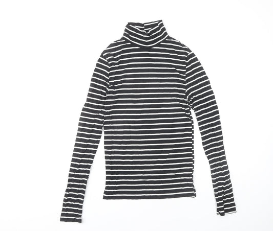 Stradivarius Women's Black Striped Roll Neck T-Shirt M