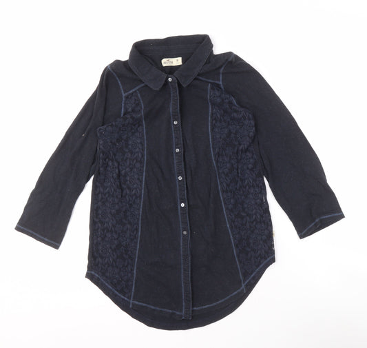 Hollister Women's Black 3/4 Sleeve Button-Up Shirt M