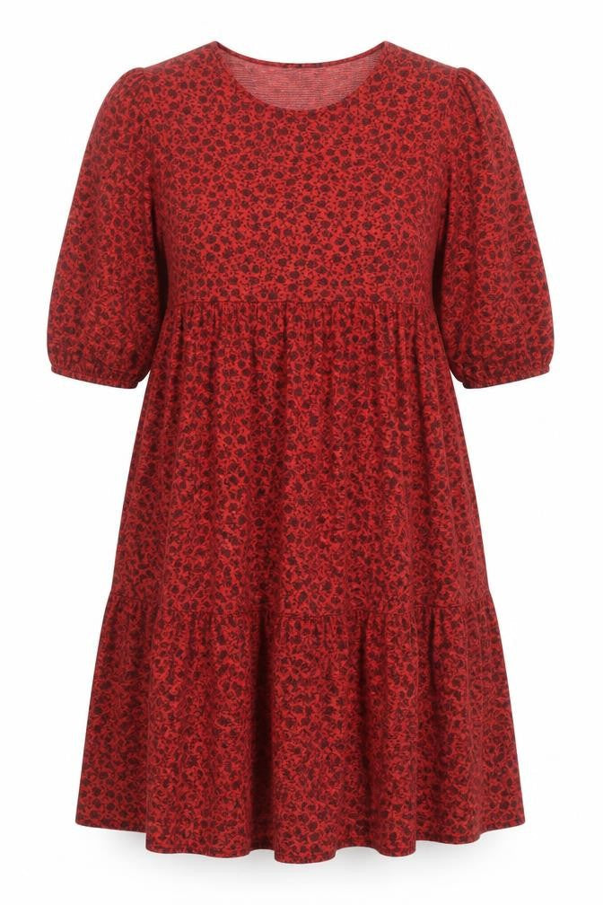 Front view of Zara Women's Red Floral Dress, size L
