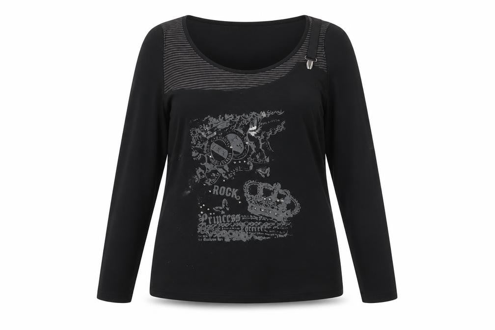 Mellem Women's Black Long Sleeve Scoop Neck Top