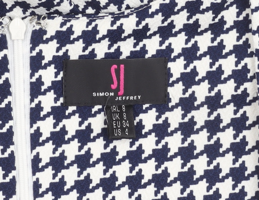 Simon Jeffrey Women's Black & White Houndstooth Sheath Dress, Size 8