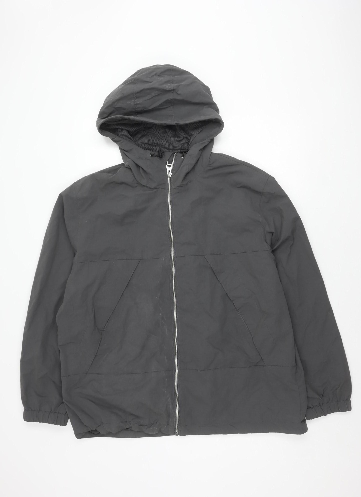 H&M Men's Black Windbreaker Jacket L - Hooded Zip Casual