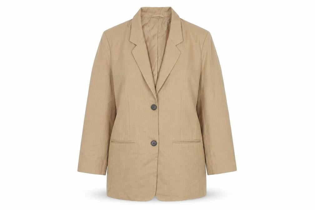 Front view of ASOS Women Beige Blazer, size 4, Two-Button