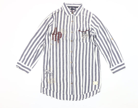 H. Potter Women's Grey Striped Nightshirt - Size 10-12