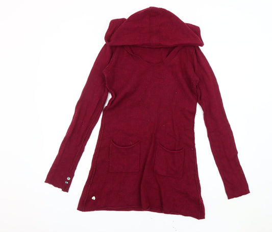 White Stuff Women's Red Tunic Jumper with Hood, Size 10
