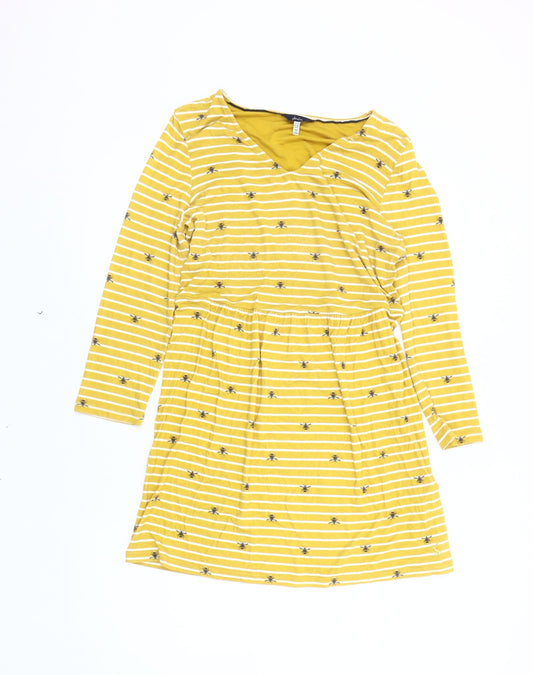 Joules Women's Yellow Striped V-Neck Dress Size 12