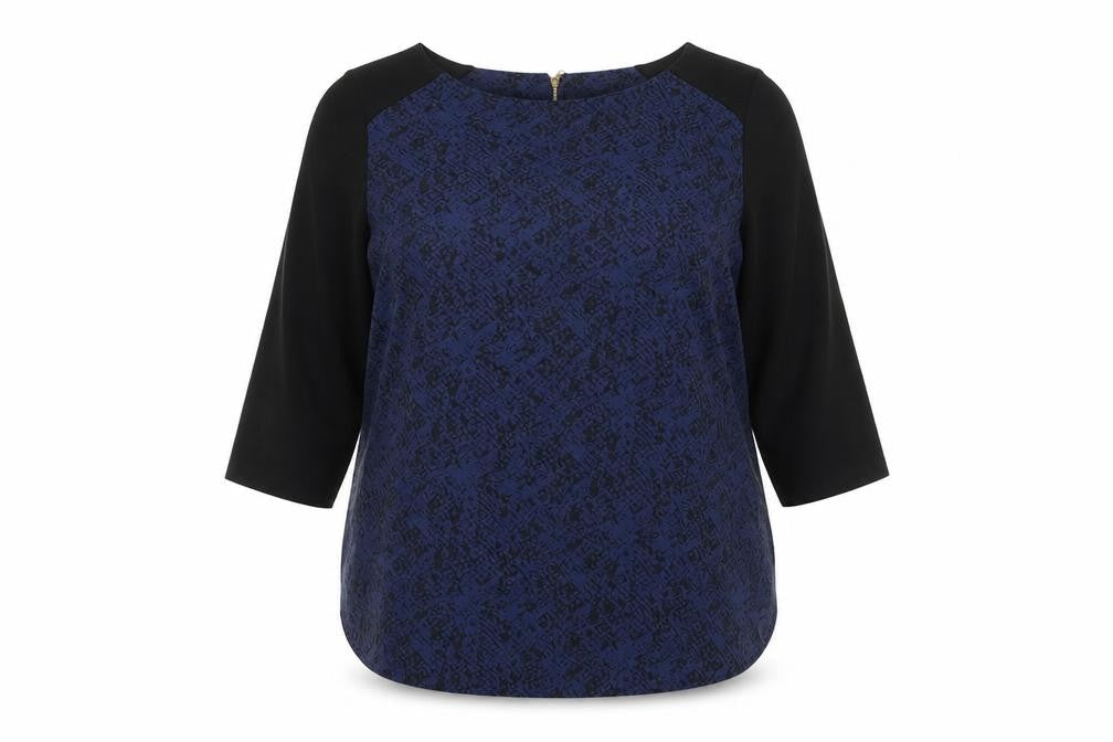 Marks and Spencer Blue Geometric Blouse, Size 18, Zip Accent