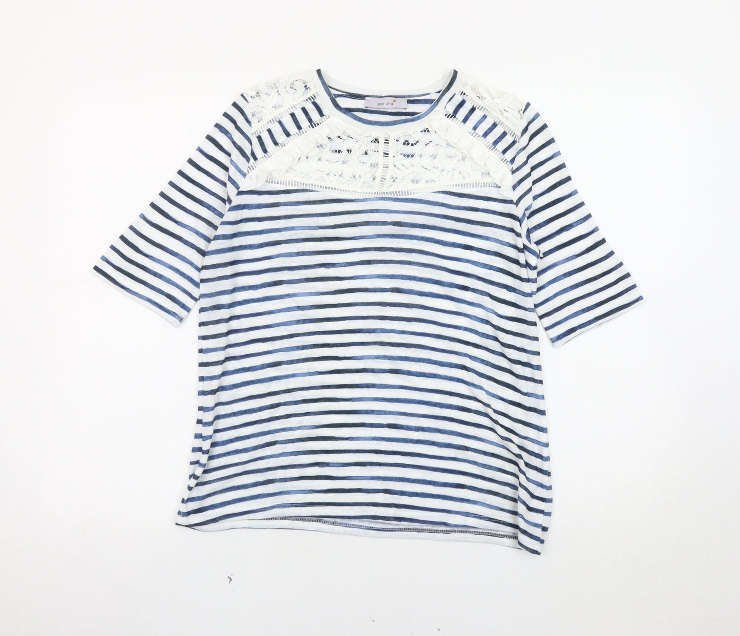 Marks and Spencer Women's Blue Striped 3/4 Sleeve T-Shirt