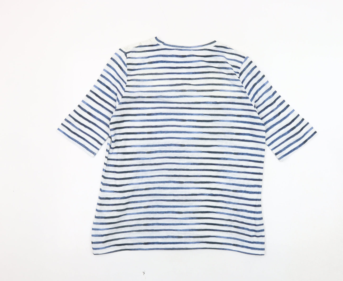 Marks and Spencer Women's Blue Striped 3/4 Sleeve T-Shirt