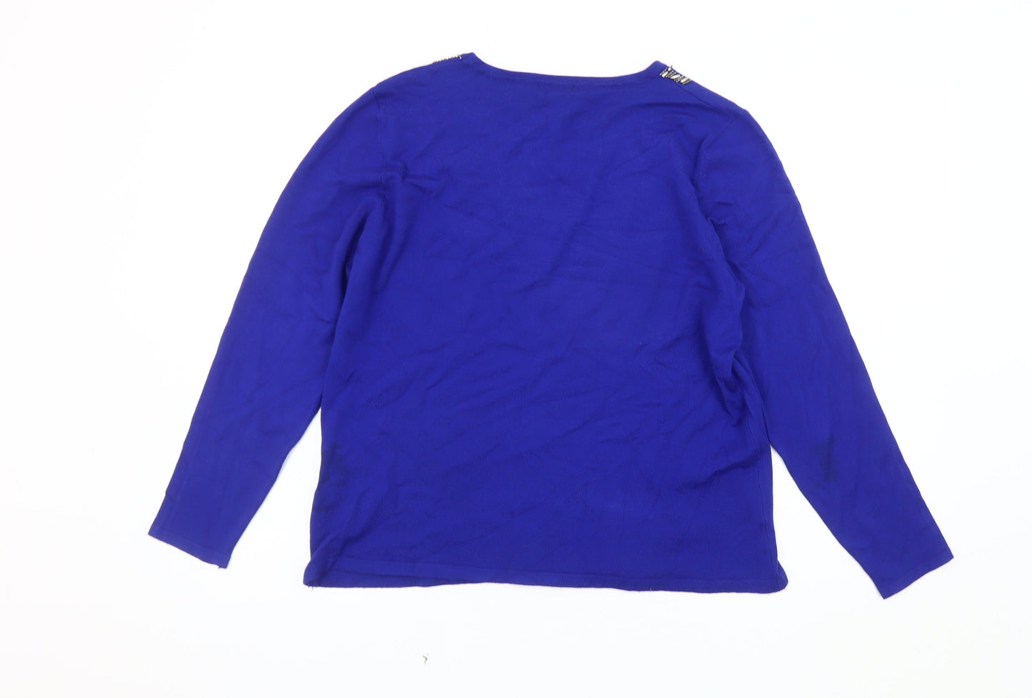 Casamia Women's Blue Pullover Jumper L Beaded Neck