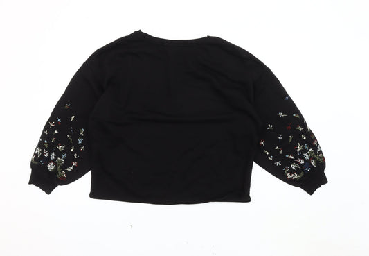 JDY Women's Black Embroidered Pullover Sweatshirt Medium